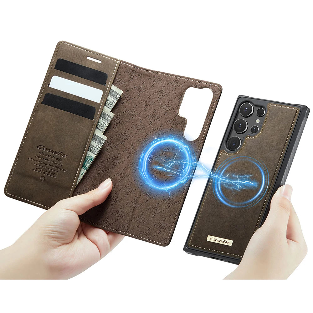 PureGuardCases Detachable Magnetic Wallet Leather Flip Case for Samsung Galaxy S20-S26 - MagSafe Book Cover