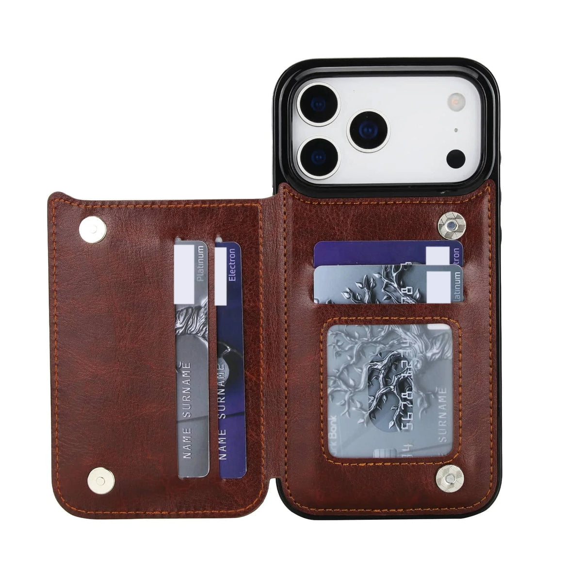 Double Clasp Wallet Case iPhone 17/18 Pro Max, Brown