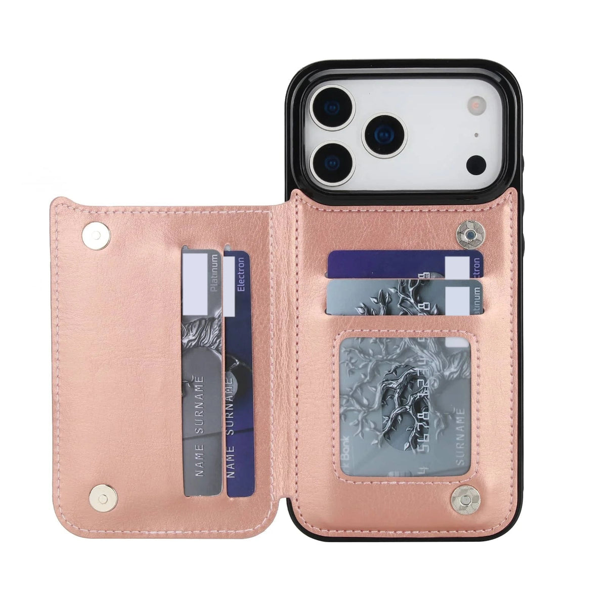 Double Clasp Wallet Case iPhone 17/18 Pro Max, Rose Gold
