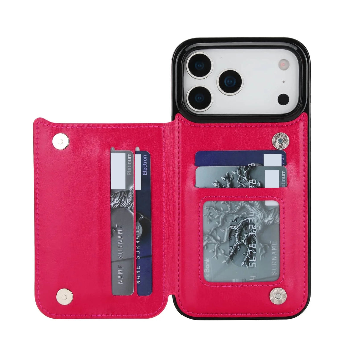 Double Clasp Wallet Case iPhone 17/18 Pro Max, Rose Red