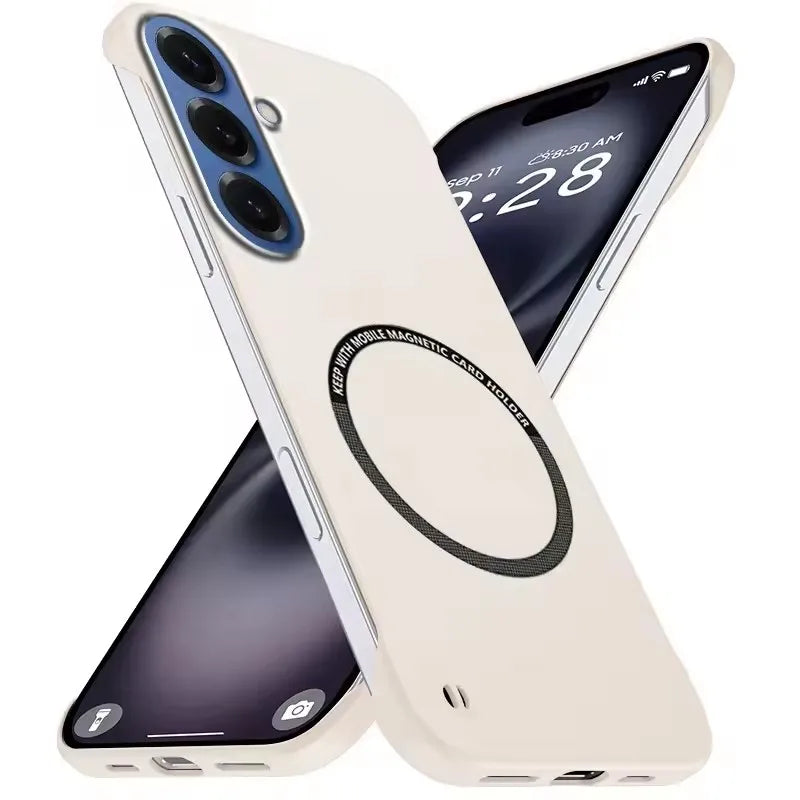 Ivory white frameless matte magnetic slim case for Samsung Galaxy Note 20 Ultra and S26 series, back and front views
