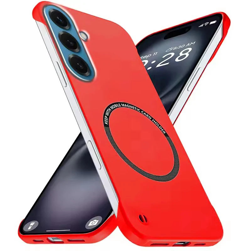 Red frameless matte magnetic slim case for Samsung Galaxy Note 20 Ultra and S26 series, back and front views