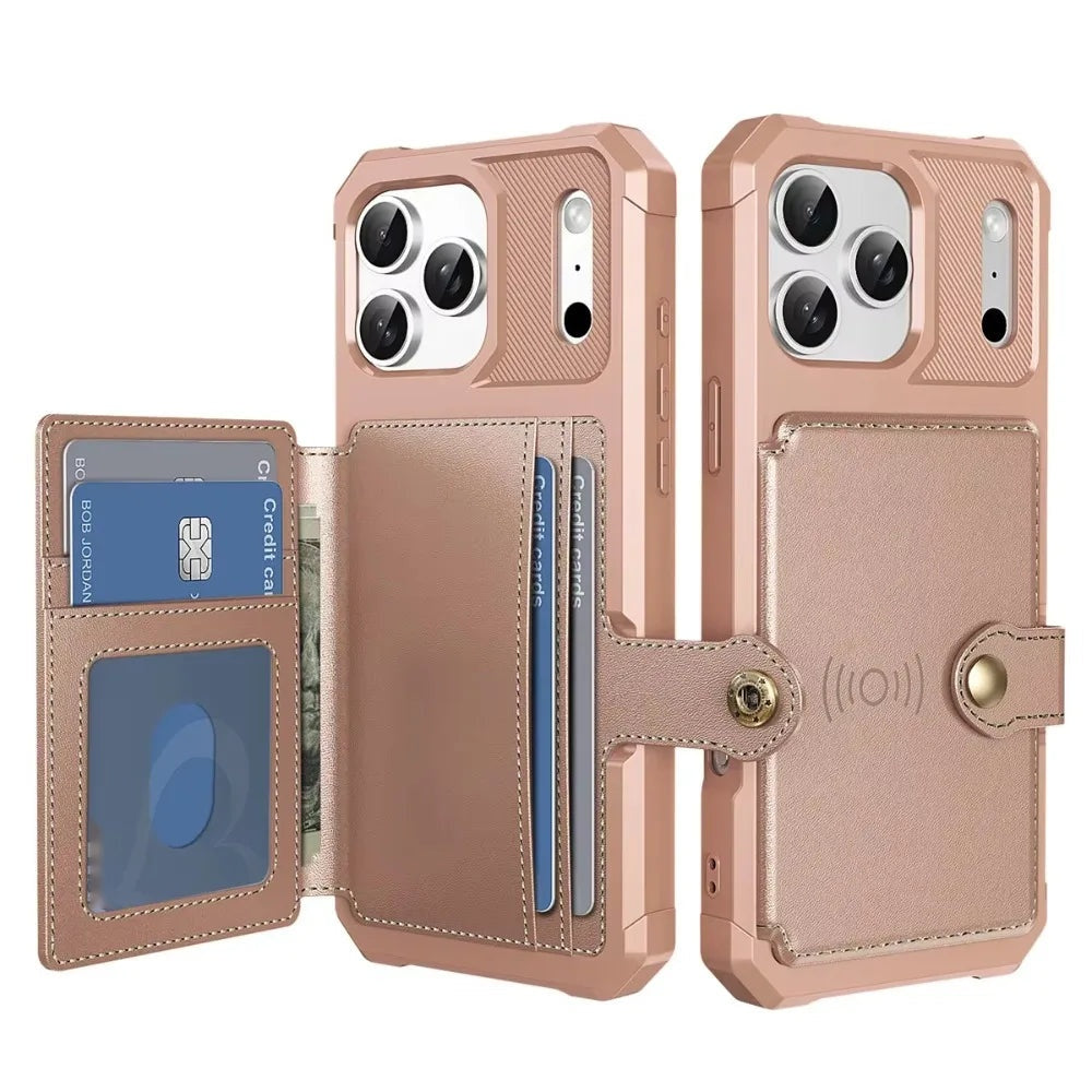 Rugged Card Wallet Case iPhone 18 Pro/Max, Rose Gold