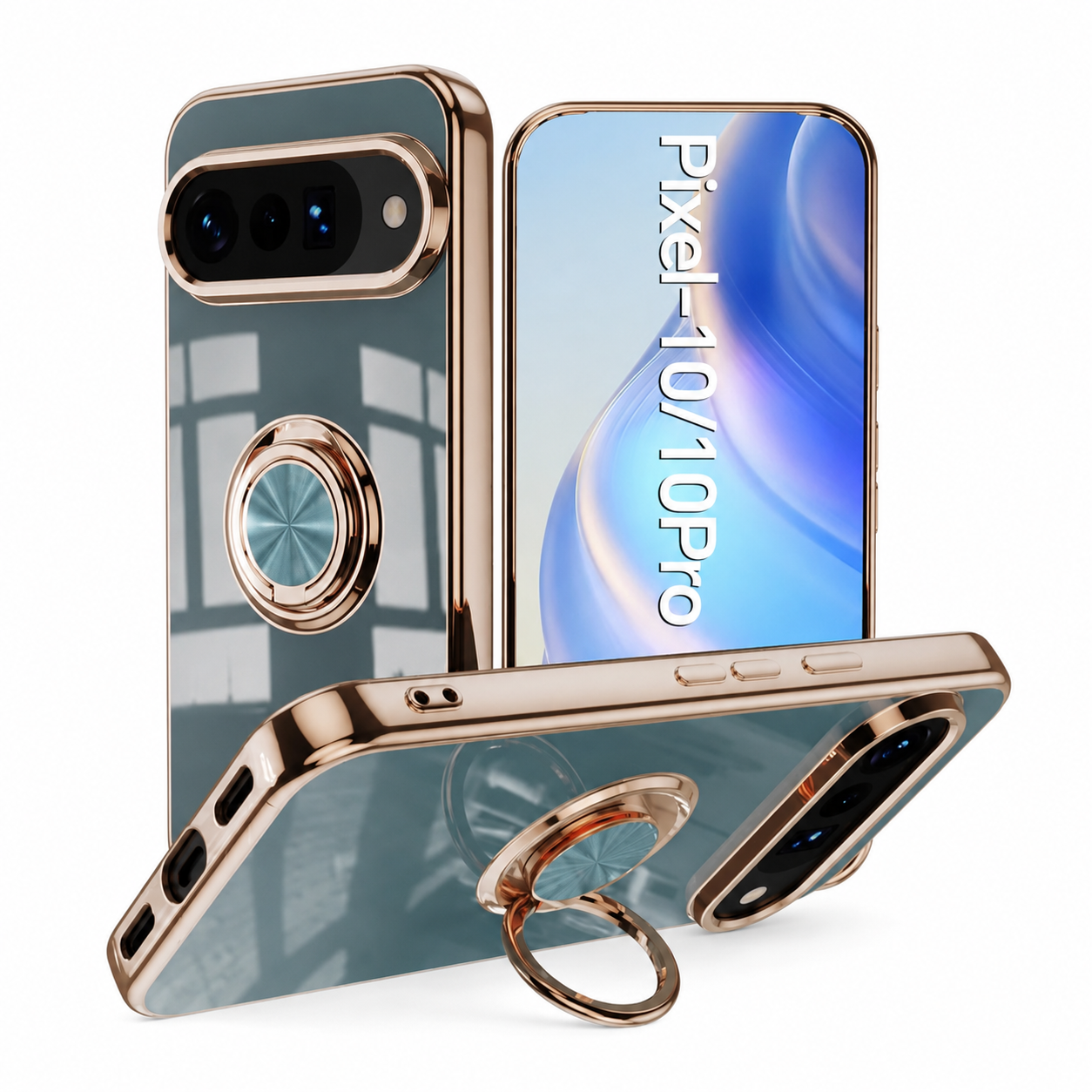PureGuardCases Plated Ring Holder Case for Google Pixel