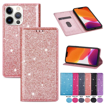 Glitter Wallet Case iPhone 18 Pro/Max, front & back