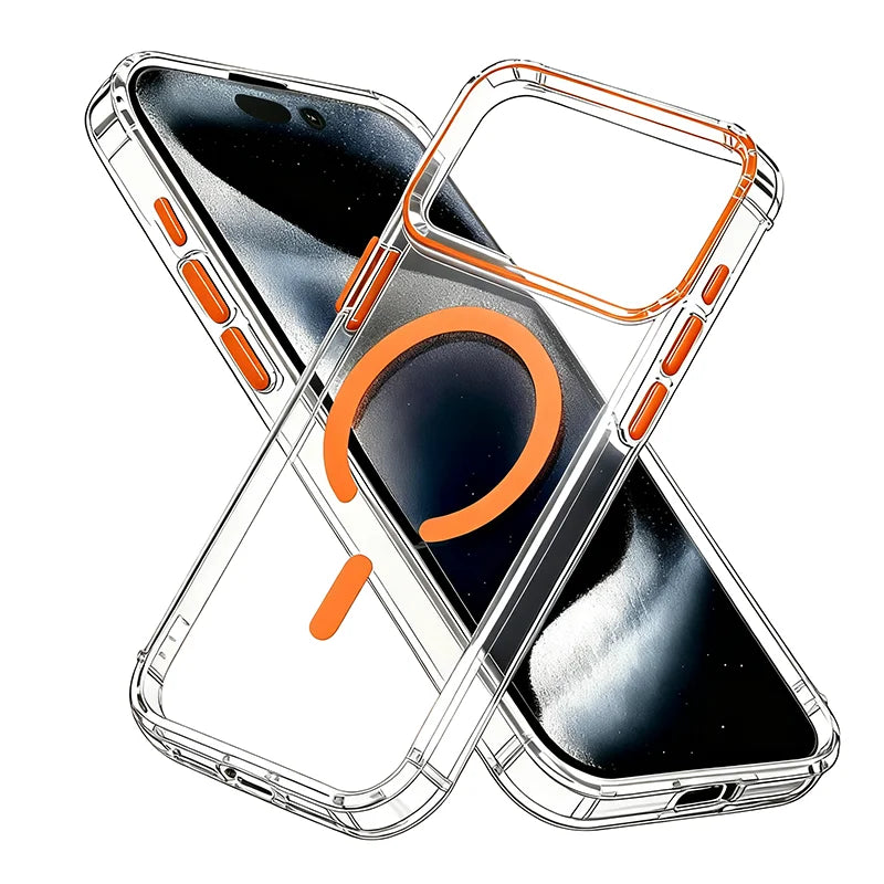 Orange ultra slim clear MagSafe magnetic case for iPhone 17, iPhone Air, 16e and iPhone 16 to 13