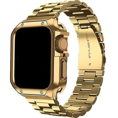 PureGuardCases Stainless Steel Band with TPU Case for Apple Watch