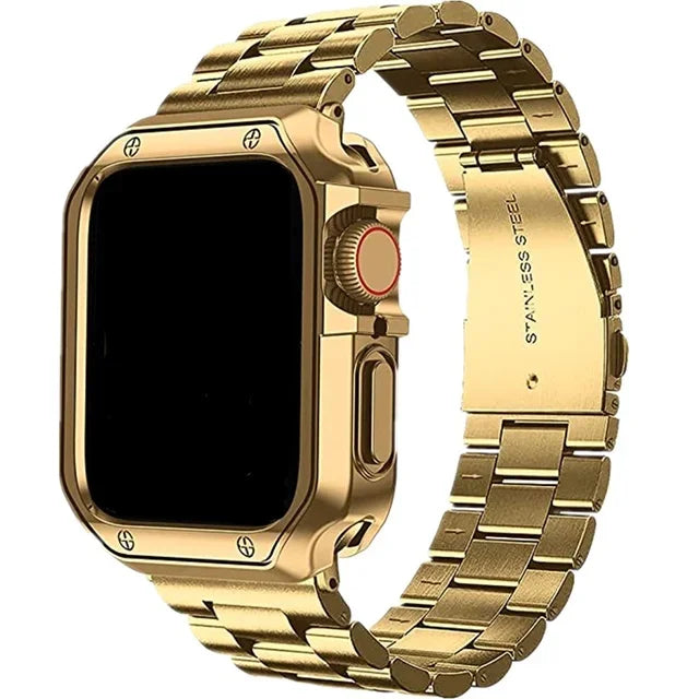 PureGuardCases Stainless Steel Band with TPU Case for Apple Watch