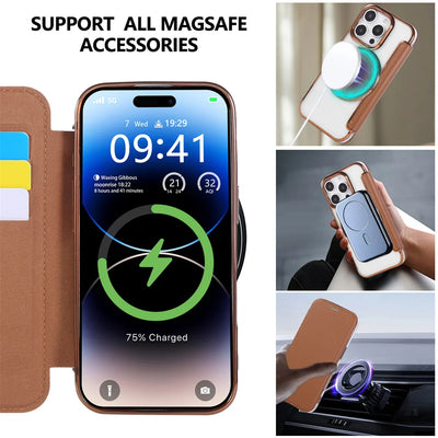 PureGuardCases Flip Leather Wallet iPhone Case – MagSafe Stand Cover