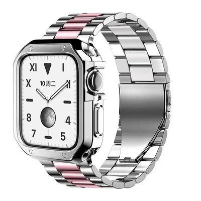 PureGuardCases Stainless Steel Band with TPU Case for Apple Watch