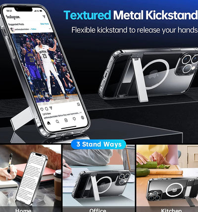 PureGuardCases Clear Magnetic Kickstand iPhone Case – MagSafe Shockproof Cover