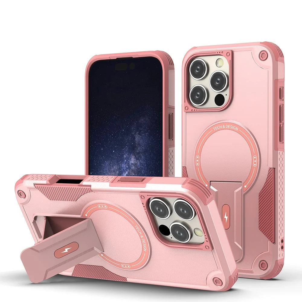 PureGuardCases Invisible Bracket Armor iPhone Case – MagSafe Magnetic Stand Cover