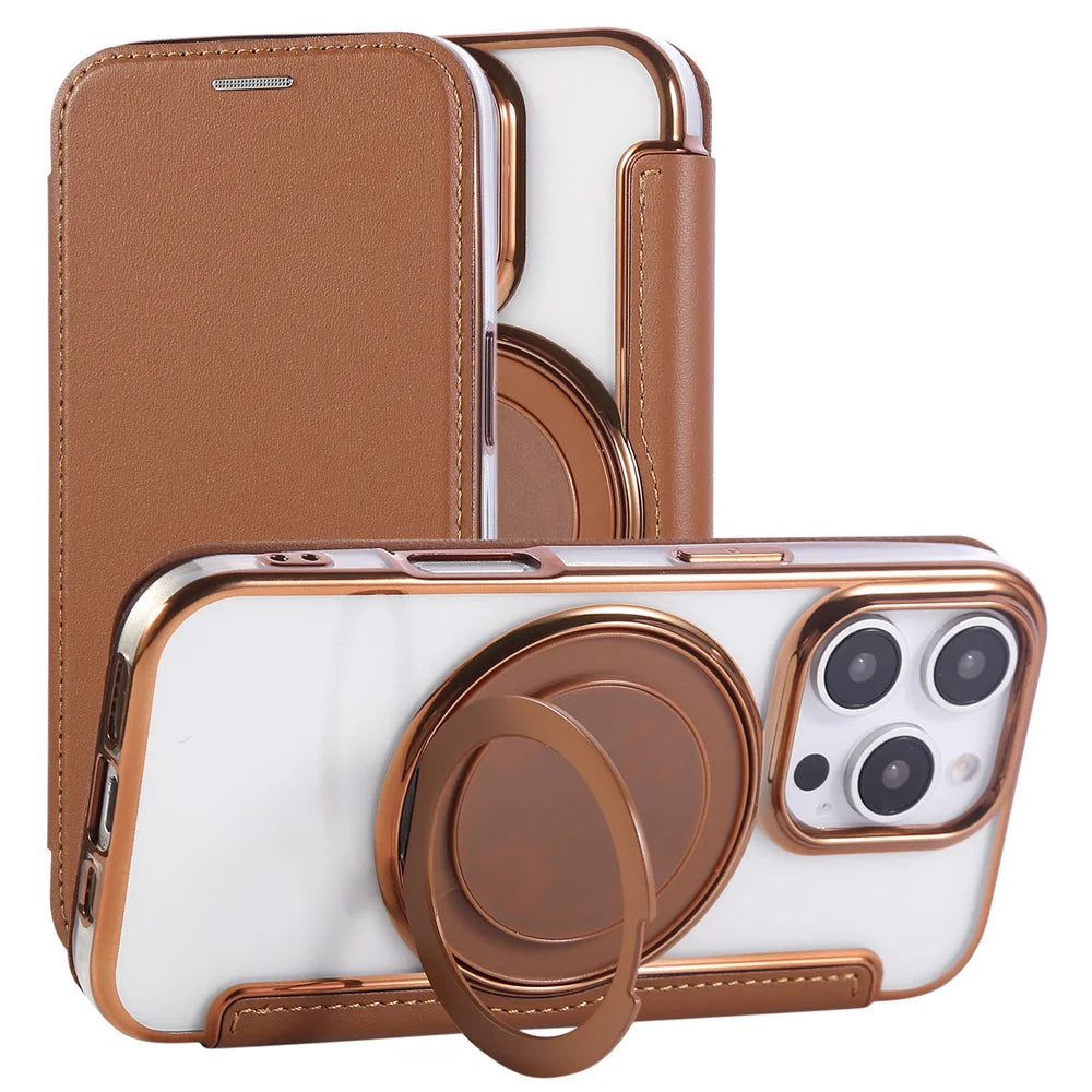 PureGuardCases Flip Leather Wallet iPhone Case – MagSafe Stand Cover
