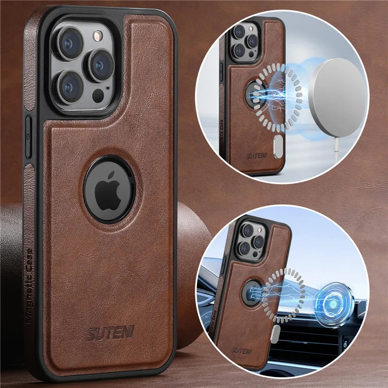 PureGuardCases Luxury Leather MagSafe iPhone Case – Magnetic Shockproof Cover