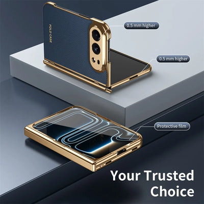 Gold Plated Leather Hinge Case for iPhone Duo, Glass Film - Product View 4