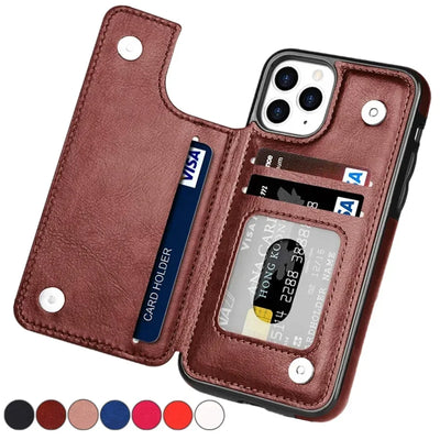 Retro Double-Clasp Leather Flip Card Holder Wallet Stand Case for iPhone 18, 17e, Air, 17 & 16-11 - Product View 12
