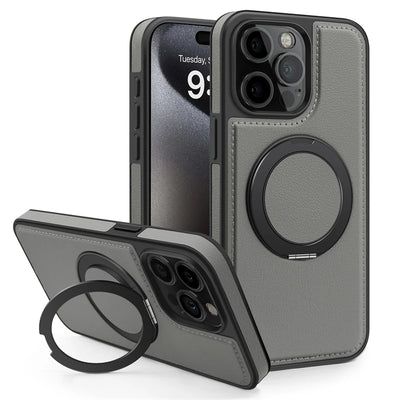 PureGuardCases 360° Rotating Ring Leather iPhone Case – MagSafe Magnetic Stand Cover