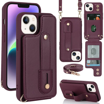 PureGuardCases Crossbody Wallet Leather iPhone Case – Wrist Strap Card Holder Cover