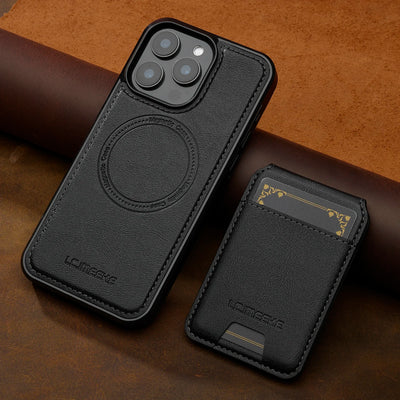 Black 2-in-1 detachable MagSafe leather flip wallet case for iPhone 18, 17, 17e, Air, 16e, 16-11 and SE series