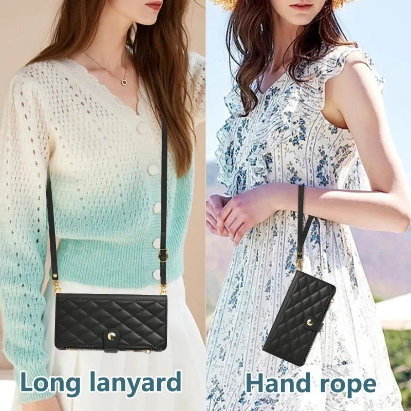 PureGuardCases Crossbody Wrist Strap Leather iPhone Case – Wallet Card Holder Cover