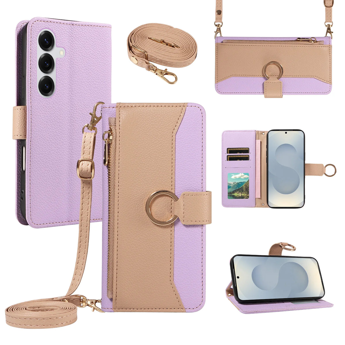 Patchwork Zipper Case Galaxy S9-S26, Purple