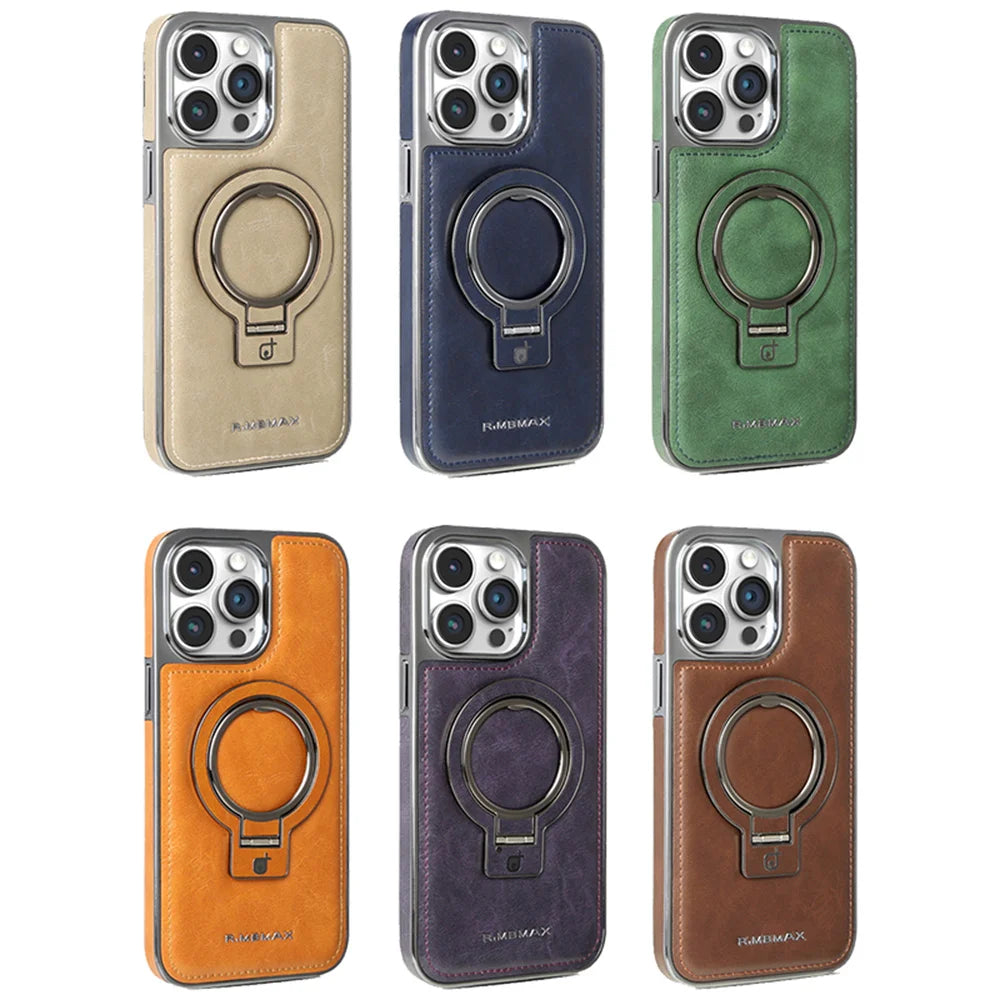 PureGuardCases Luxury PU Leather Stand iPhone Case – MagSafe Shockproof Cover