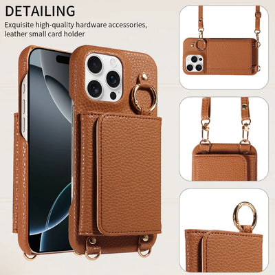 PureGuardCases PU Leather Crossbody Wallet iPhone Case – MagSafe Magnetic Card Holder Cover