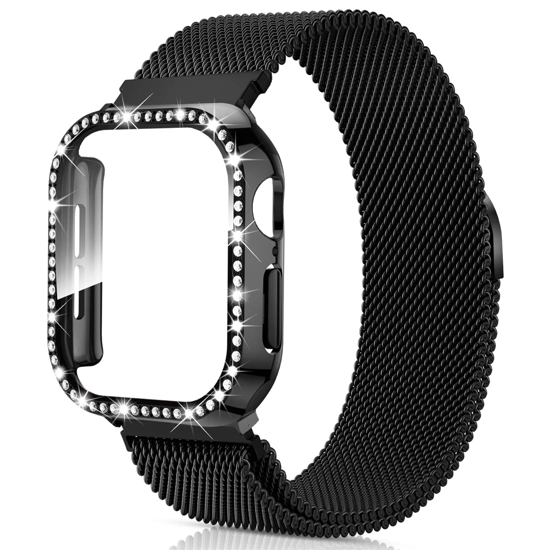 PureGuardCases Milanese Magnetic Band with Diamond Case for Apple Watch