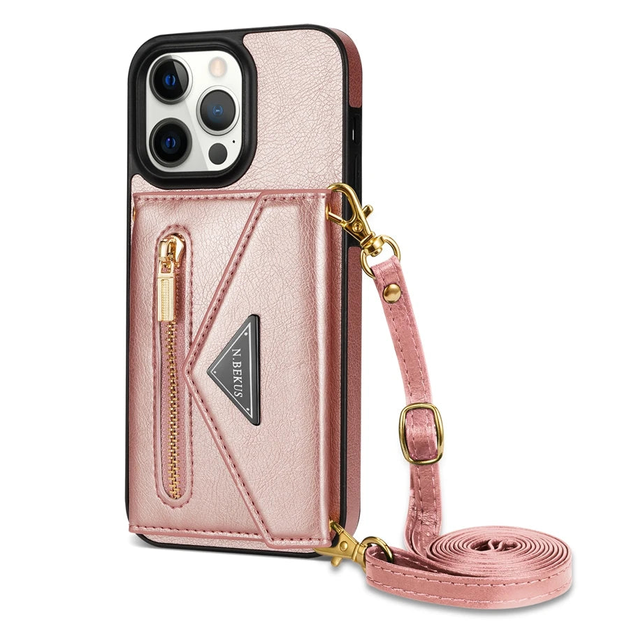 PureGuardCases Crossbody Zipper Wallet iPhone Case – Magnetic Flip Card Holder Leather Cover