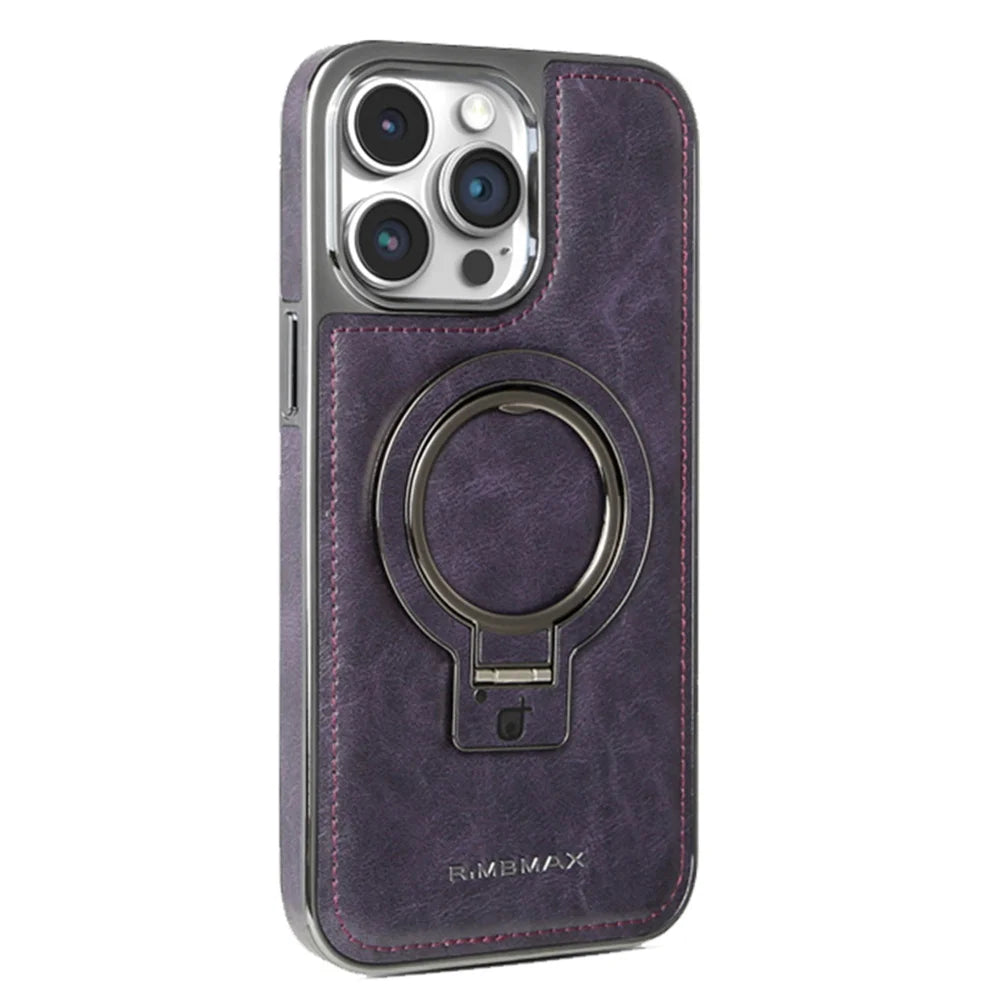 PureGuardCases Luxury PU Leather Stand iPhone Case – MagSafe Shockproof Cover