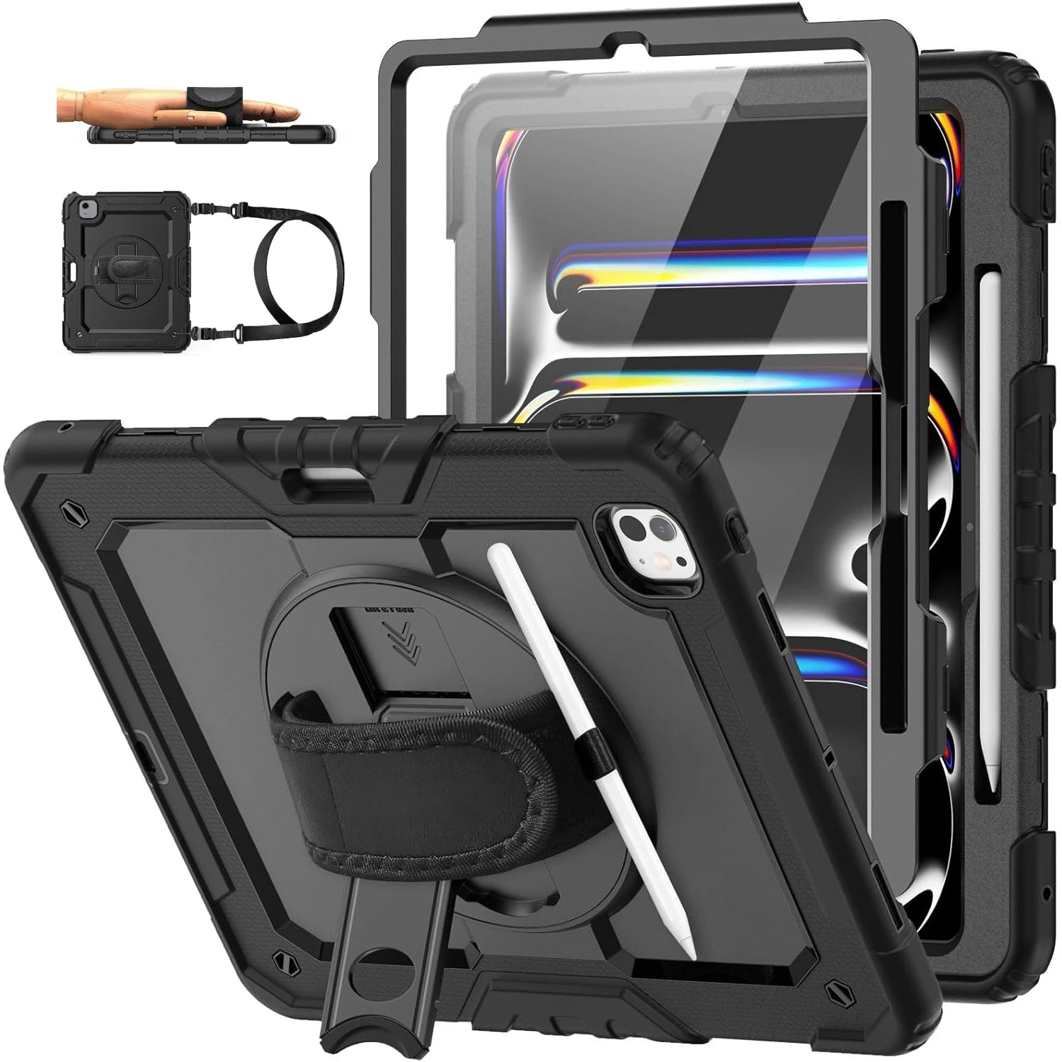 PureGuardCases Rugged Kickstand Case with Shoulder Strap for iPad