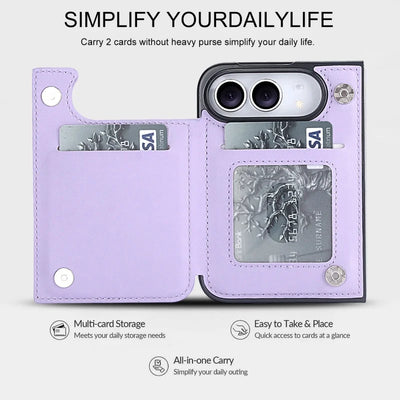 Quilted Leather Card Wallet Case for iPhone Duo, Kickstand - Product View 6