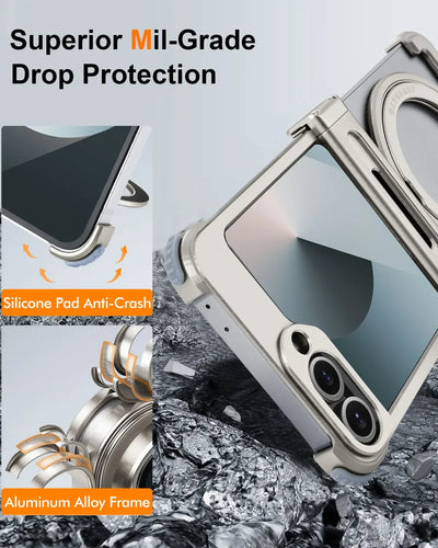 Eary for Samsung Galaxy Z Flip 7 6 Case for MagSafe 360°Rotatable Magnetic Kickstand Wireless Charging Anti Scratch Phone Cover