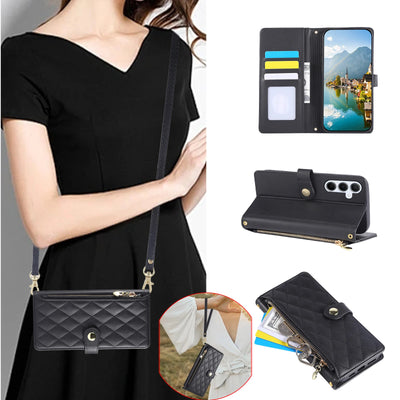Quilted Zipper Crossbody Leather Wallet Case for Samsung Galaxy S & A - image 2