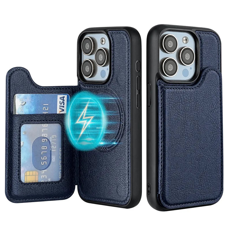 PureGuardCases Magnetic Flip Leather Wallet iPhone Case – MagSafe Protective Cover