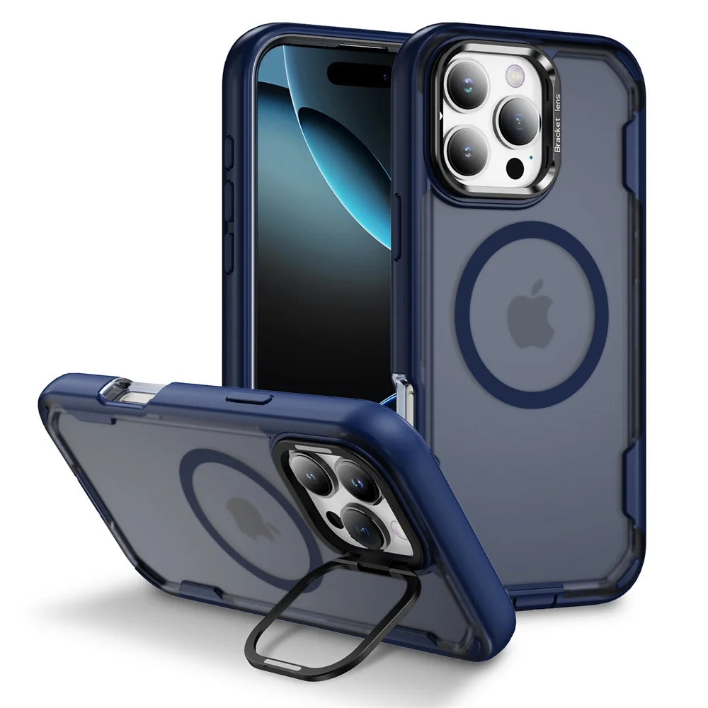 PureGuardCases Dual Armor Lens Stand iPhone Case – MagSafe Shockproof Cover