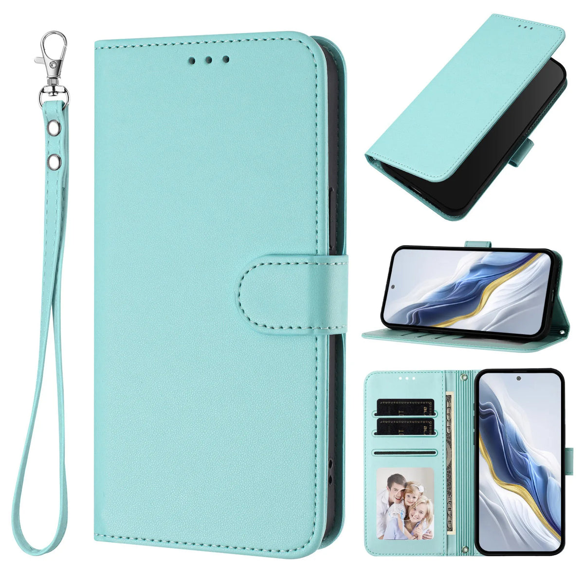Lanyard Flip Wallet Case iPhone 11-18, Mint