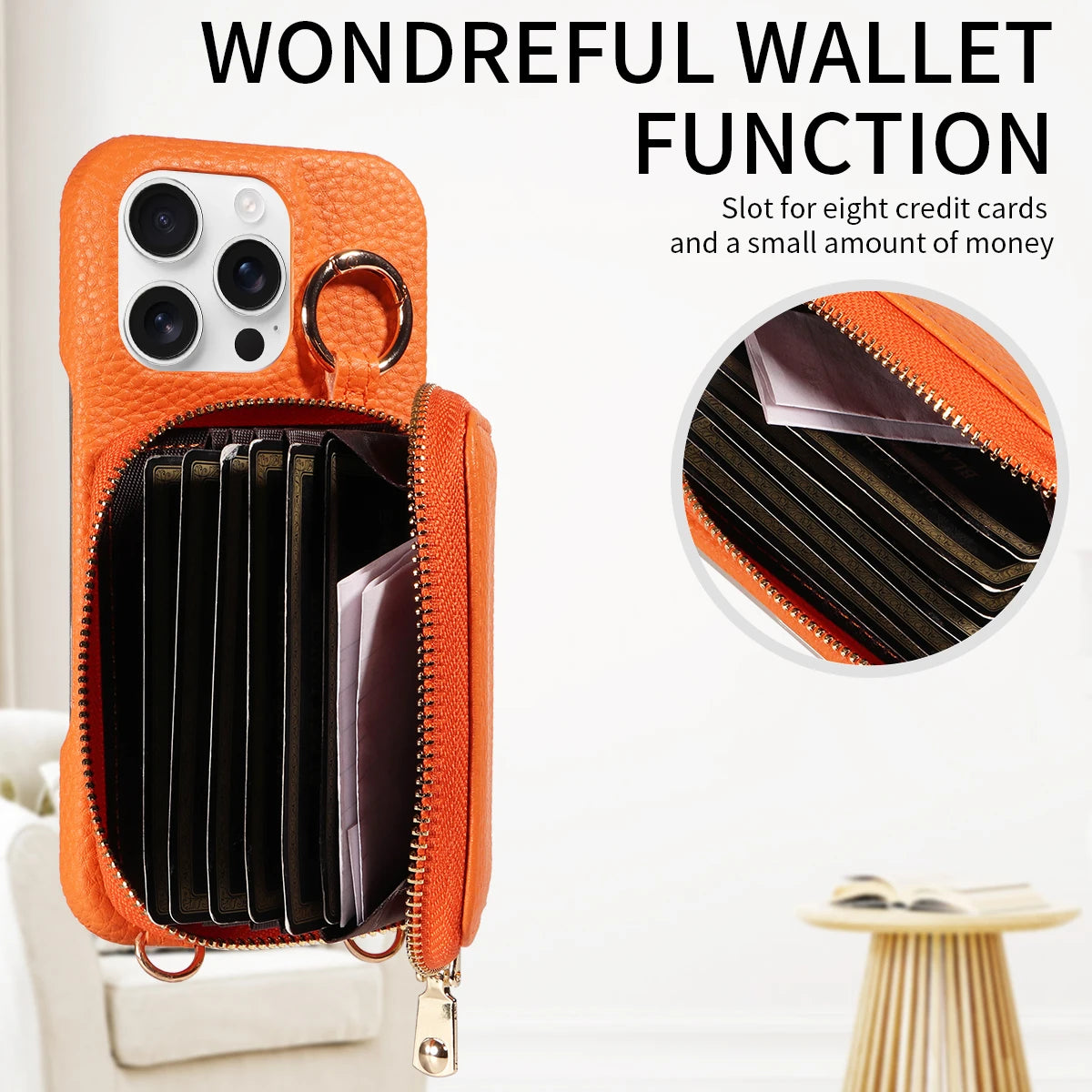 PureGuardCases Faux Leather Crossbody Wallet iPhone Case – Card Holder Protective Cover