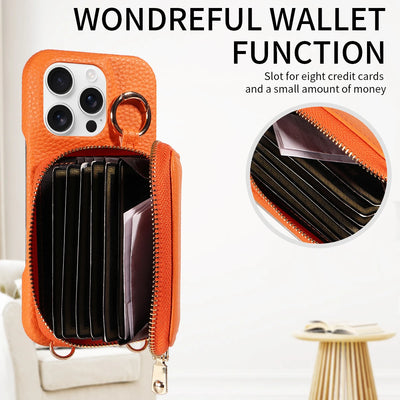 PureGuardCases Faux Leather Crossbody Wallet iPhone Case – Card Holder Protective Cover