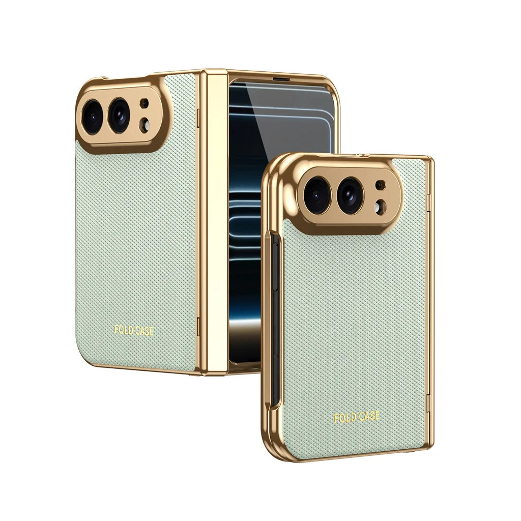Gold Plated Leather Hinge Case for iPhone Duo, Glass Film - Product View 11