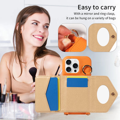 PureGuardCases PU Leather Crossbody Wallet iPhone Case – Mirror Card Holder Protective Cover