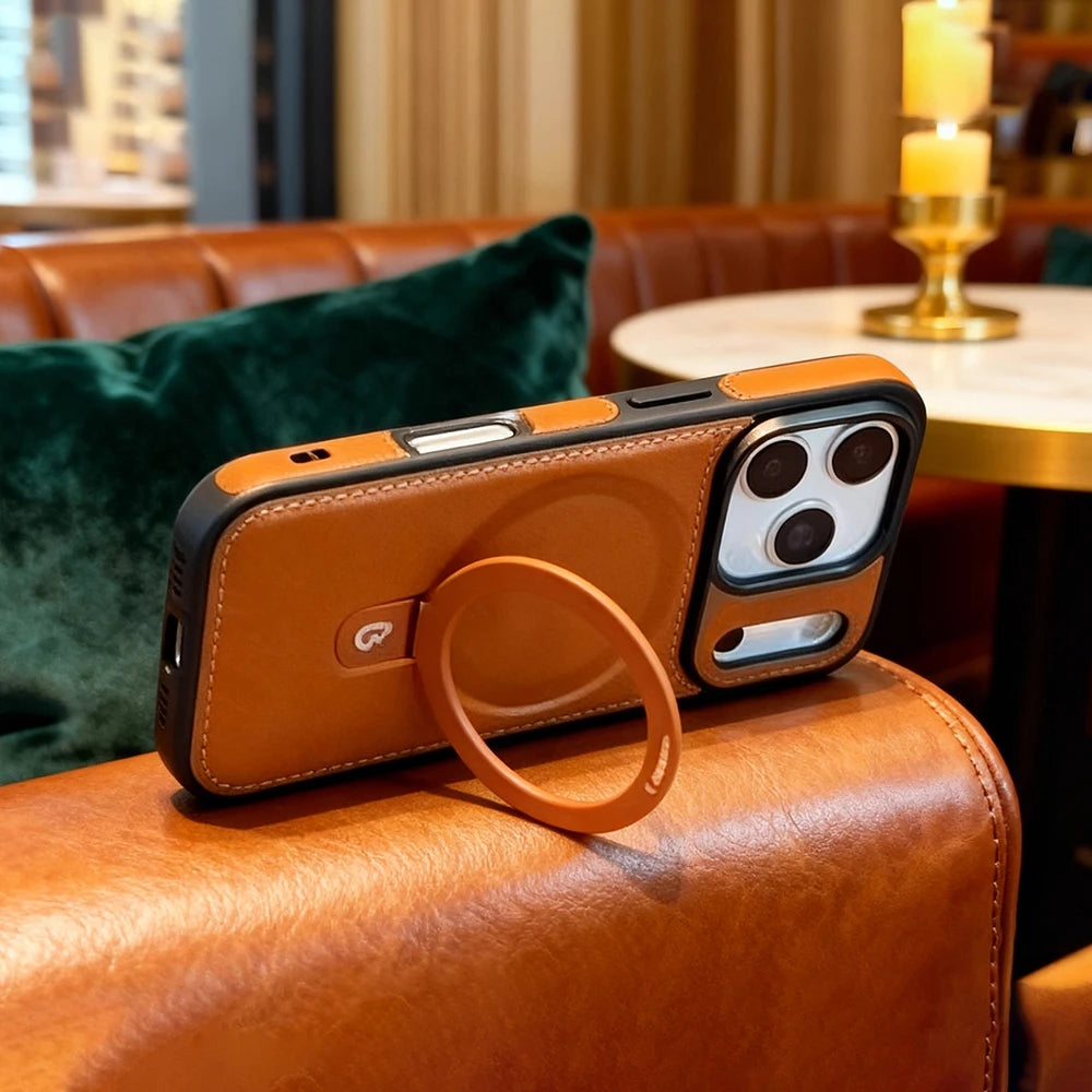 360° Magnetic Ring Stand Leather Shockproof Case for iPhone 12-18 - Product View 9