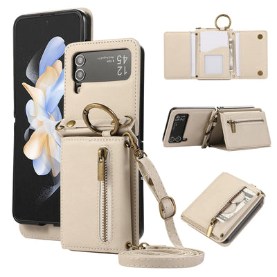 PureGuardCases Crossbody Soft Leather Wallet Case for Samsung Galaxy Z Flip