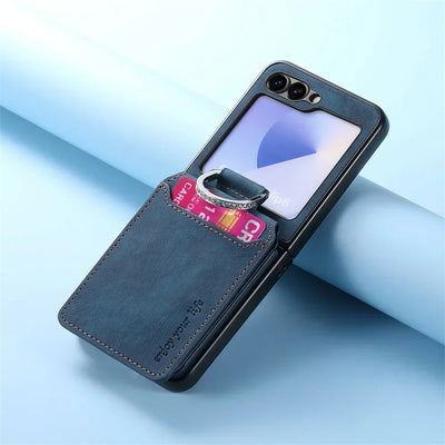 PureGuardCases Retro Leather Wallet Case with Ring Stand for Samsung Galaxy Z Flip