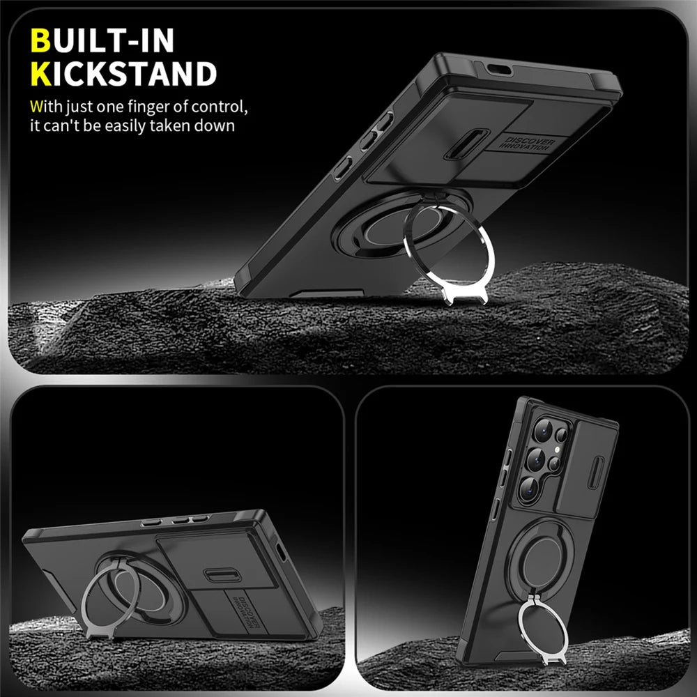 Slide Camera Cover Ring Stand Case for Samsung Galaxy S & A - Product View 3