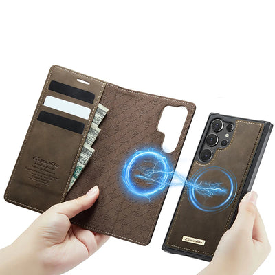 PureGuardCases Detachable Magnetic Wallet Leather Flip Case for Samsung Galaxy S20-S26 - MagSafe Book Cover