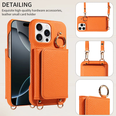 PureGuardCases PU Leather Crossbody Wallet iPhone Case – MagSafe Magnetic Card Holder Cover