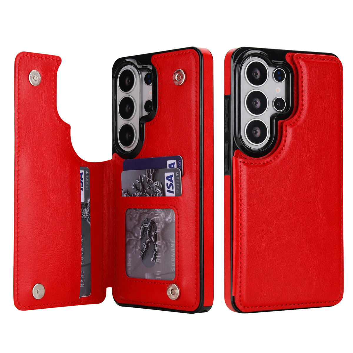 Double Button Wallet Case Galaxy S & A, Red
