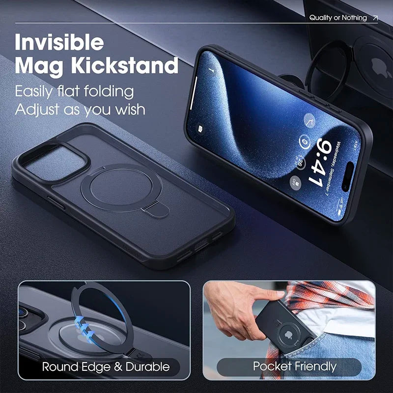 PureGuardCases Metal Ring Stand iPhone Case – MagSafe Matte Lens Protection Cover