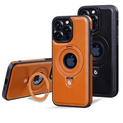 PureGuardCases Folding Ring Stand Leather iPhone Case – MagSafe Magnetic Cover